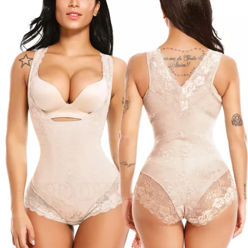 Mujeres Sexy Encaje Cuello Body Modelador de Cintura Entrenador Barriga Control Body Prendas con Forma - Imagen 21 de 24
