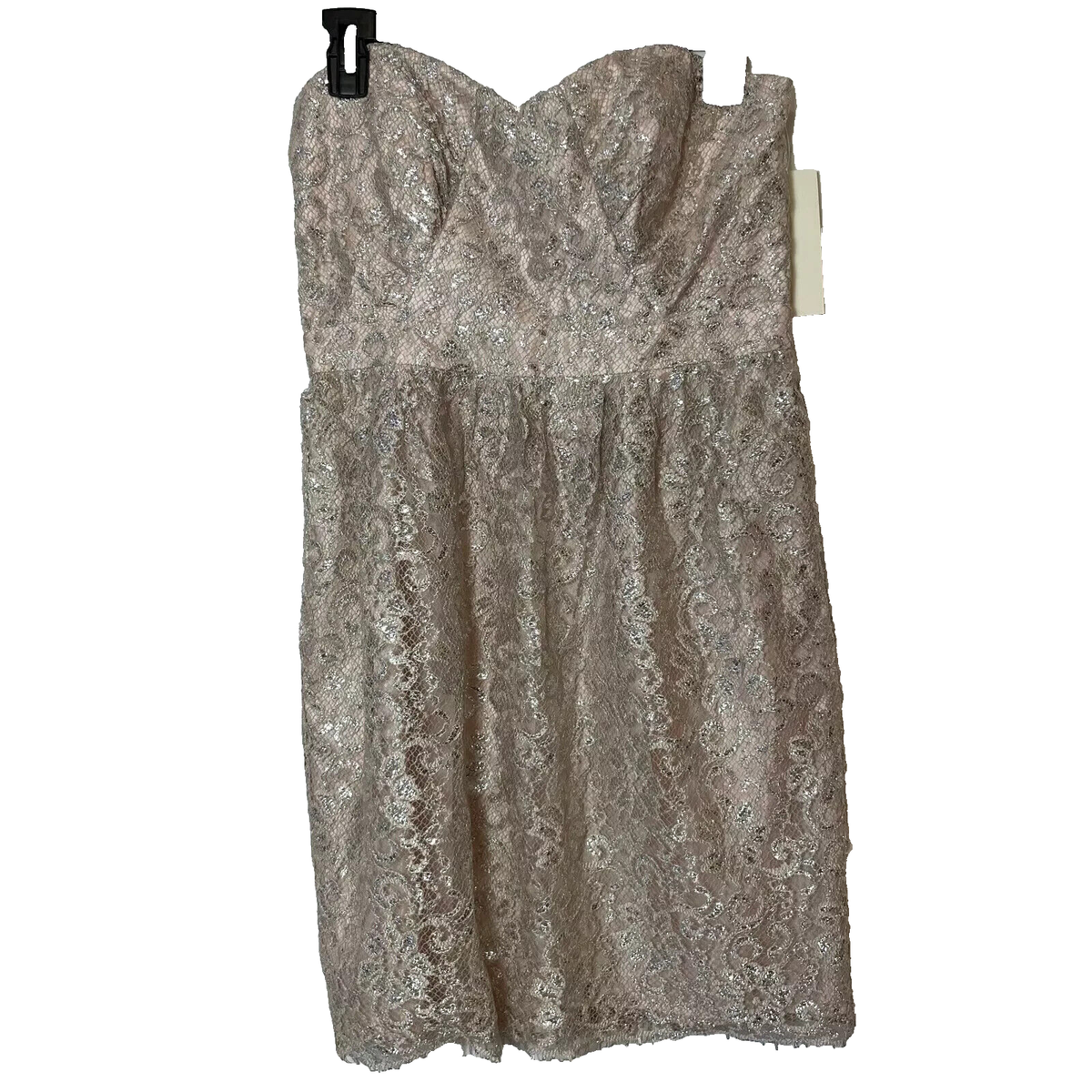 Shoshanna Mini Cocktail Dress Womens 6 Silver Metallic Strapless Lace  Floral NEW