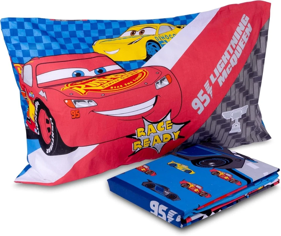 COMPLETO LENZUOLA CARS PIXAR DISNEY 1 PIAZZA - SINGOLO BLU - ROSSO 100% COTONE - Immagine 2 di 3