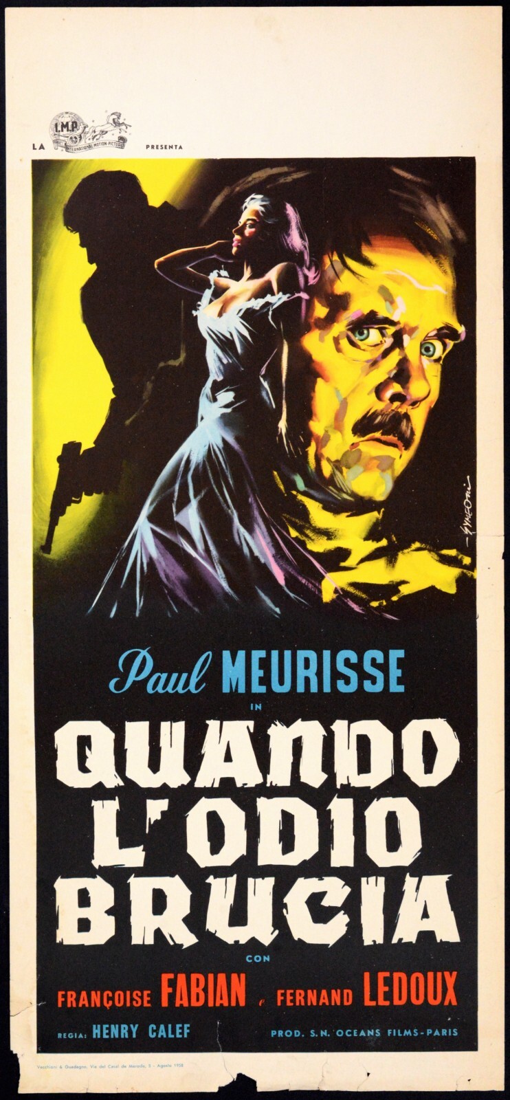 Locandina originale film QUANDO L'ODIO BRUCIA (1957) - Regia di Henri Calef