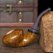 MUXIANG Briar Wooden Freehand Pipe Smooth Tobacco Pipe Ebonite Stem Horn Ring