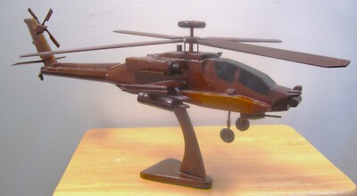 APACHE MODEL AH-64 SOLID MAHOGANY WOOD DETAILED ATTACK HELICOPTER