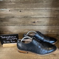 Mens Johnston Murphy Black Leather Cap Toe Brogue Oxford Dress Shoes Size 9 M