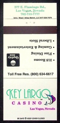 Vintage Key Largo Casino matchbook Las Vegas NV Quality Inn Flamingo Rd