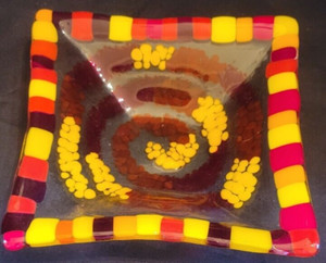 Fused Glass Studio Art Decorative Trinket Dish - Square