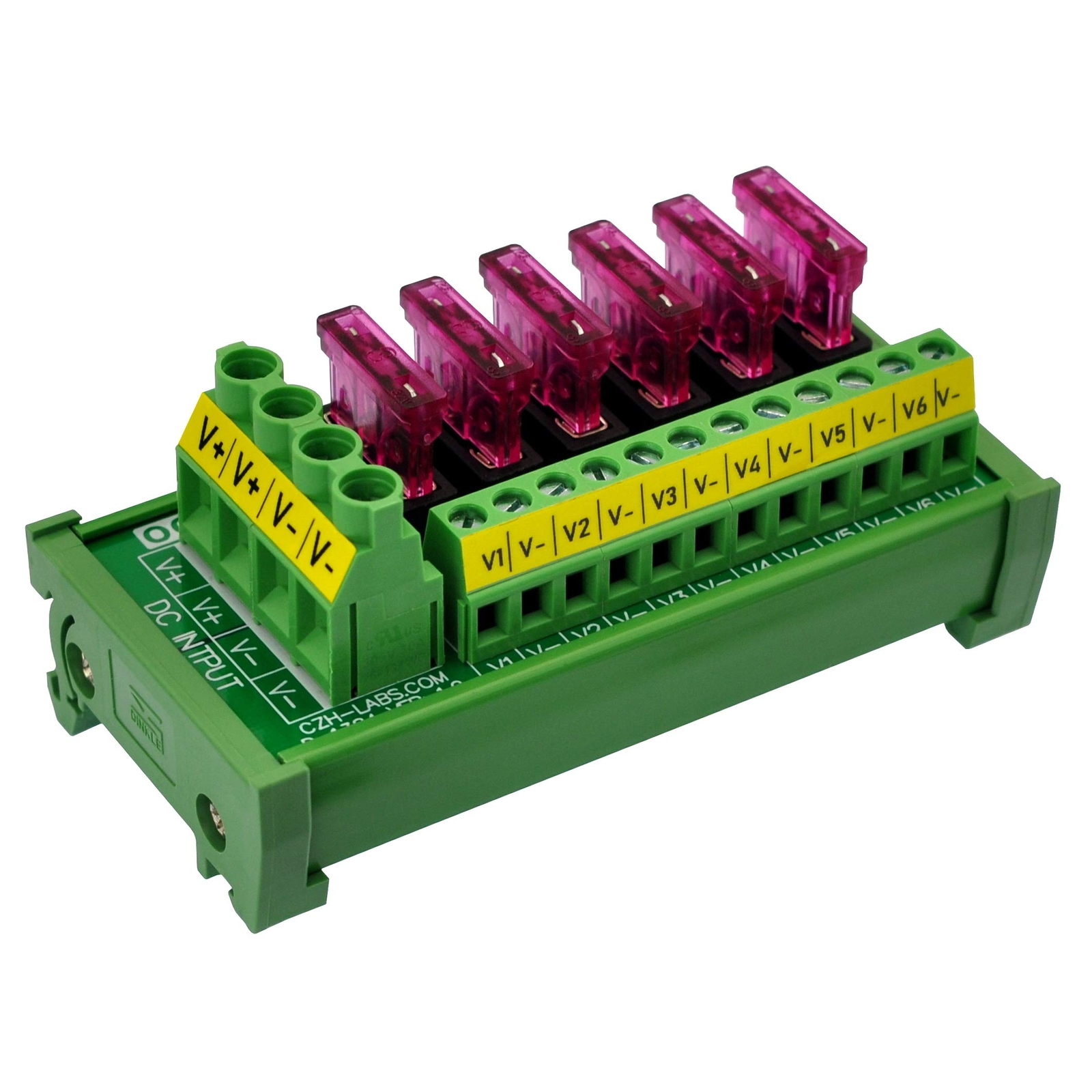 DC Power Fuse Distribution Strip Module (6 Position, DIN Rail Mount)