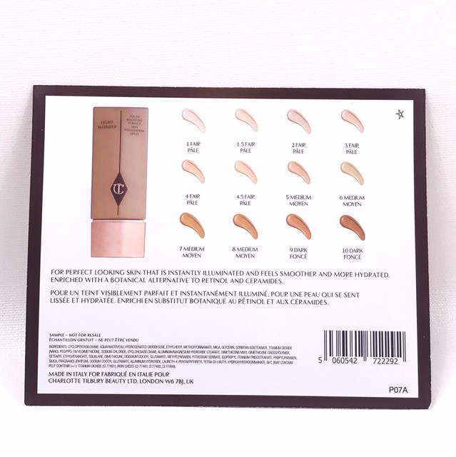 CHARLOTTE TILBURY Light Wonder Foundation Shade Sample 6 Shades Card
