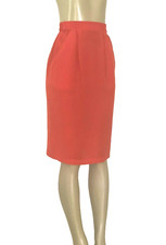 Vintage 1980s Pure Silk Orange Knee Length Straight Skirt, Elasticized Waist, S