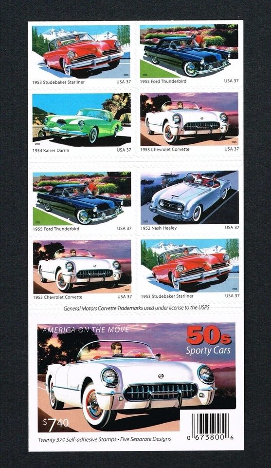 US Stamp Scott #3935b 50s Sporty Cars Booklet Panes, 20 Panes of 20 (400pc) - Image 2 of 3