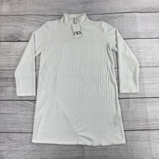 Zara Mock Neck Dress Women Size Medium Asymmetrical Long Sleeve White Dress NEW