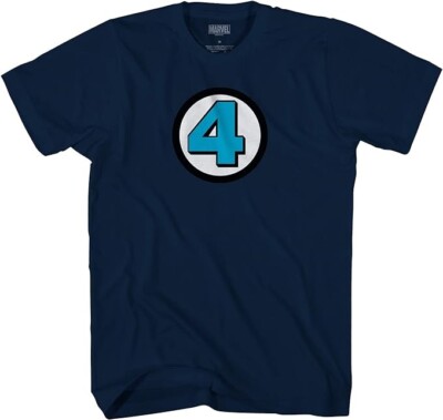 Marvel Fantastic Four (4) Logo Symbol T-Shirt, Mens Small Navy Blue 100%Cotton T