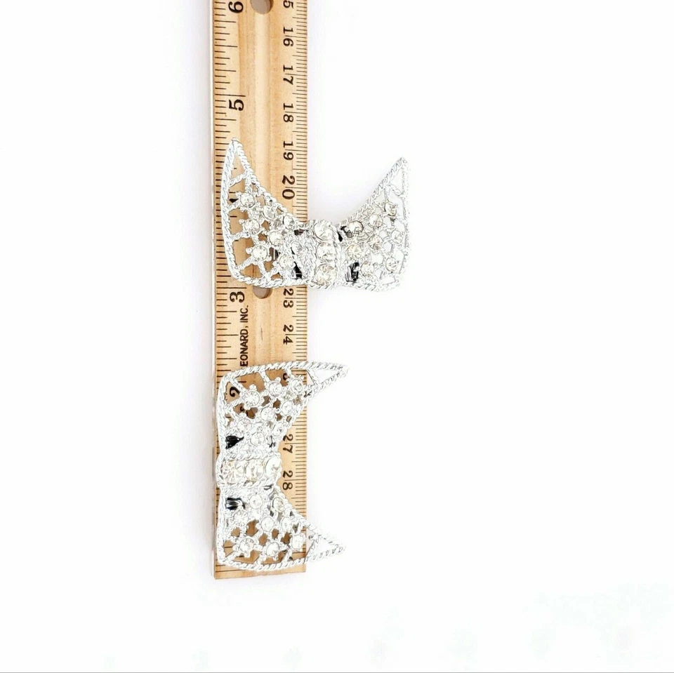 Par de clips para zapatos vintage como nuevos punta punta punta tono plata placa de rodio pesado estrás Foto 2 de 4