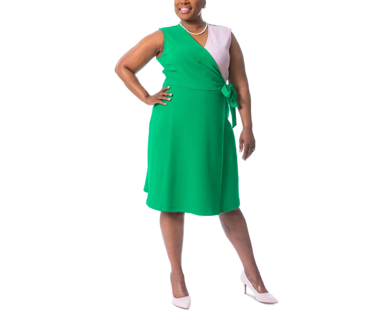Kasper Plus Size Colorblocked Sleeveless Dress Apple Green Size 1X | eBay