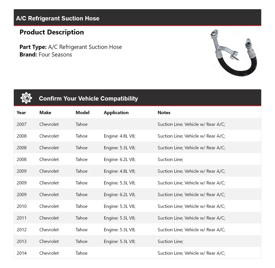 Manguera de succión de refrigerante aire acondicionado Chevrolet Tahoe 2007-2014 4 estaciones 2008 2009 Foto 2 de 4