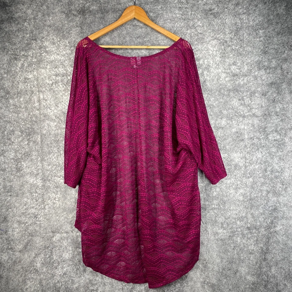 Lularoe Jacket Womens Large Purple Pink Lace Batwing Open Hi Lo Cardigan Duster - Image 3 of 4