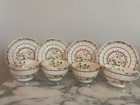 Set of 4.  SPODE COPELAND “Cowslip” S713 Flat Cup & Saucers Wicker Floral  MINT