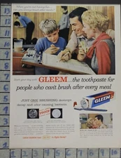 1957 DENTAL MEDICAL GLEEM TOOTHPASTE HEALTH SPORT BOWLING ALLEY BALL AD CX90