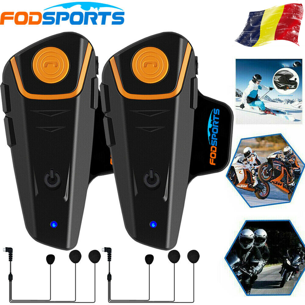 2X 1000M Bluetooth Moto Casco Intercomunicador Intercom Headset FM Radio 3 Rider