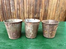 Vintage 3 Sap Pails Buckets Flower Planters 9" High Maple Syrup Tin Finish #43