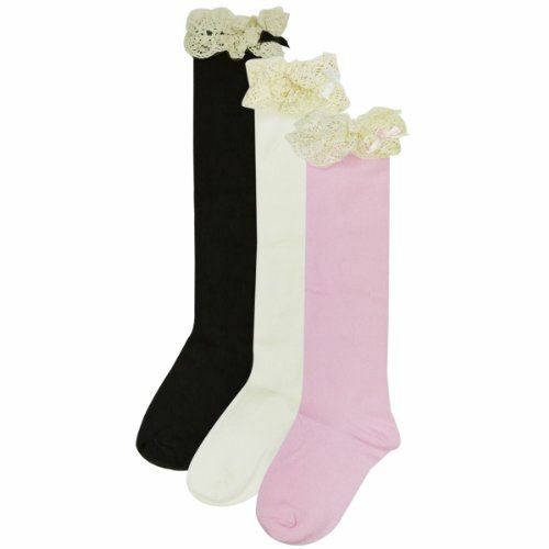 Wrapables Lace Ruffles and Bow Knee High Girl Socks (set of 3) - Picture 1 of 5