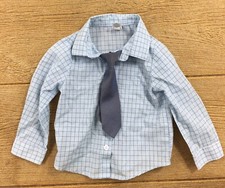 George Boy's Dress Shirt  Tie Set Blue 24 Months Plaid Suit Outfit Button Up