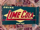 LIME COLA SODA ORIGINAL D/S DEALER ADVERTISING SIGN 1950s GAS OIL VINTAGE