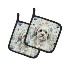 Caroline's Treasures White Gray Coton de Tulear Coastal Sea Glass Pair Potholder