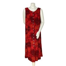 90s Midi Dress Woman Floral Red FLAWS Vintage Rayon Boho Momcore Buttons Vibrant