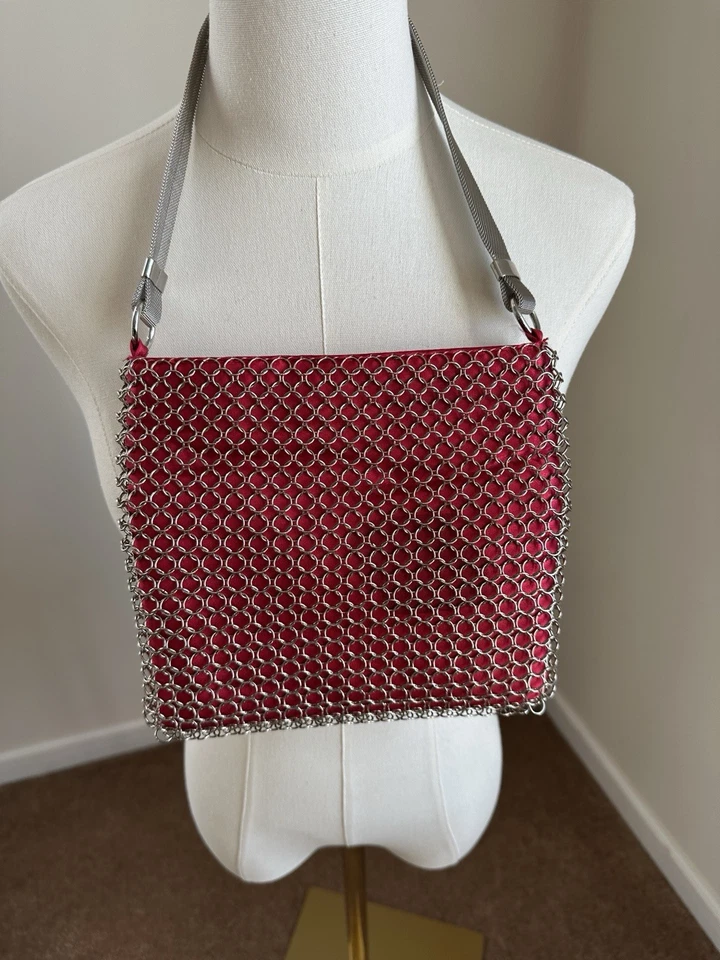 Винтажный Whiting & Davis блокировки Chainmail сетки наплечная сумка сумочка красный атлас - Изображение 2 из 4