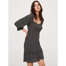 Mango Women Black & White Printed A-Line Mini Dress Size 2