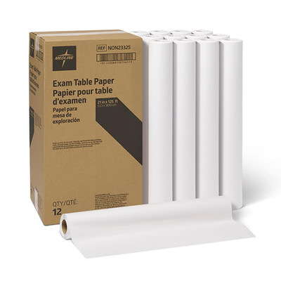 Medical Exam Table Paper Crepe 21'' x 125' Case of 12 Rolls Disposable Sheets