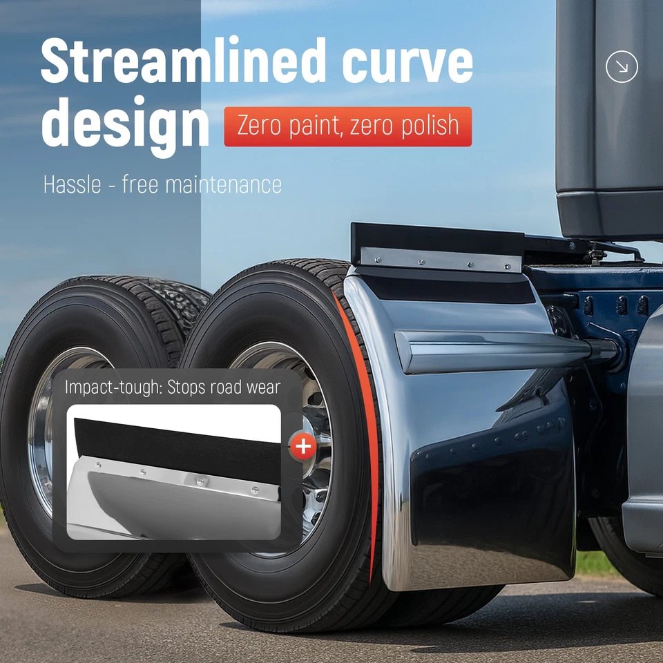 Quarter Fender 24" x 27" Stainless Steel Semi Truck For Freightliner Volvo VNL - Image 4 of 4