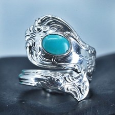 Size 5, Native American navajo Sterling 925 silver spoon ring with turquoise