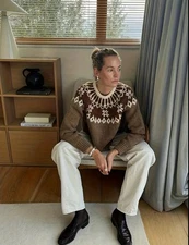 Elegant Women’s Top For Autumn And Winter,Featuring A Vintage Fair Isle Color.L