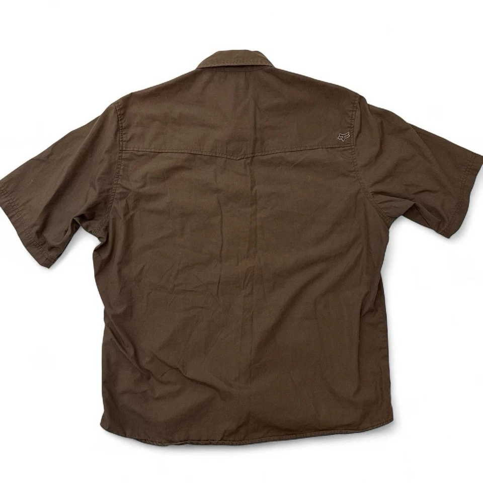FOX Brown Safari Travel Skate Snap Button-up shirt layer logo pockets Size XL - Image 2 of 4