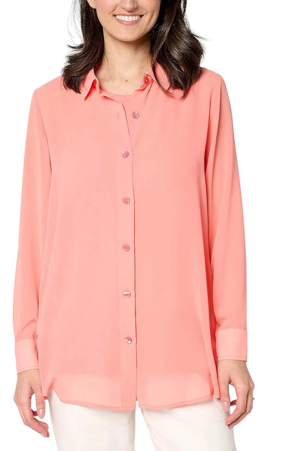 Brandis Women's Dress Out Loud Serving the Curvy Sheer Big Shirt Coral