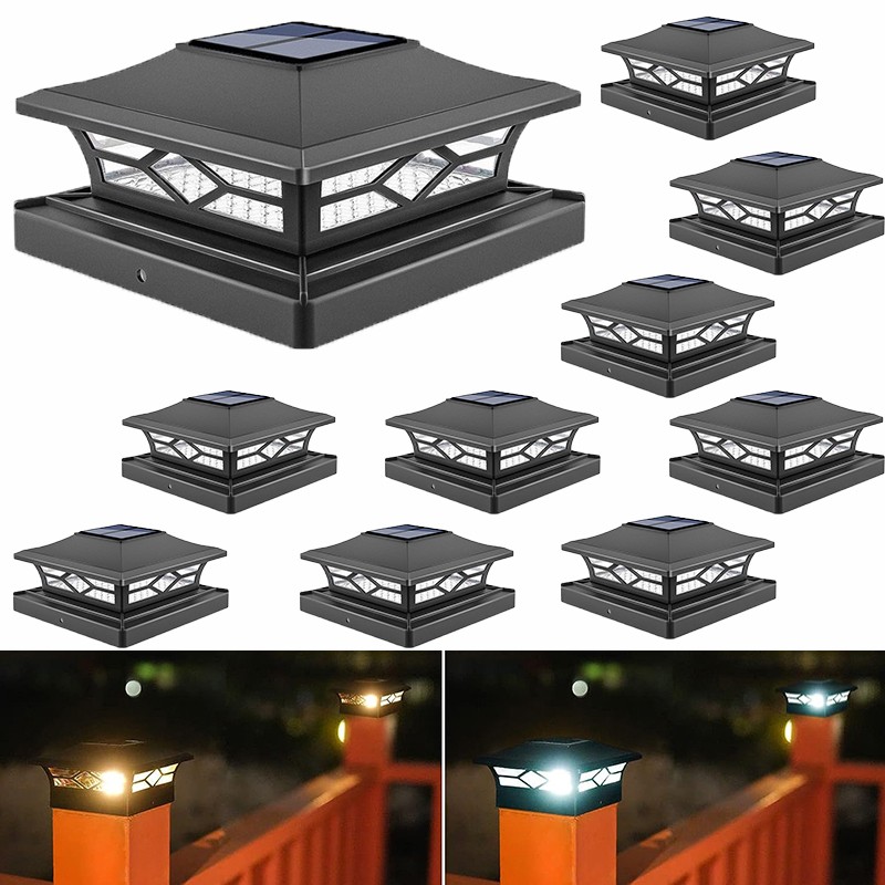 2-10PCS Solar Post Lights Outdoor 2 Modes LED Fence Deck Cap Light for 4X4 6X6