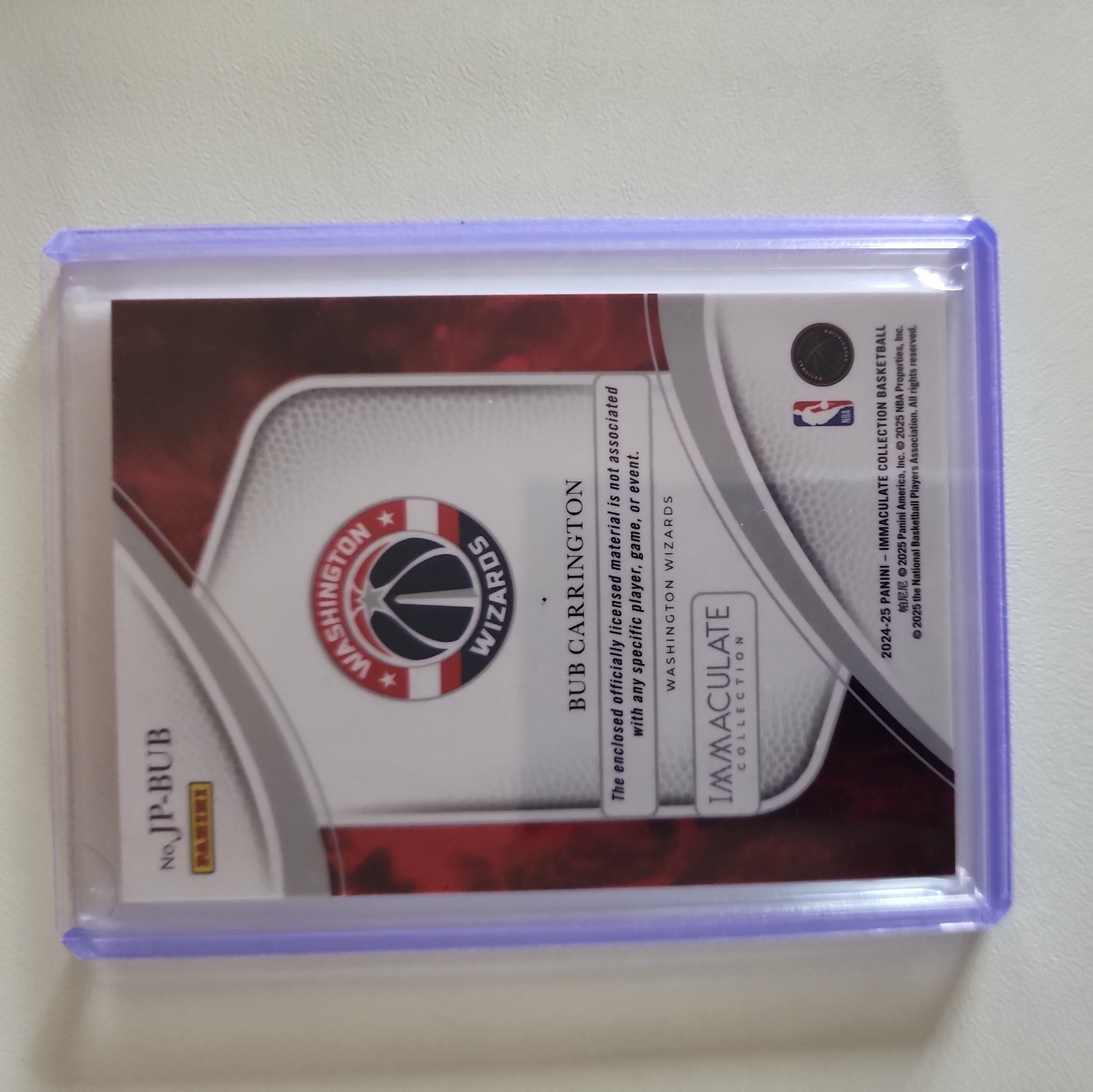 2024-25 Panini Immaculate Bub Carrington RC Rookie Jersey Number Jumbo Patch /50