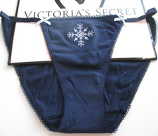 VICTORIA'S SECRET Cotton String Bikini Panty VS Navy Blue S M L XL Bows NWOT