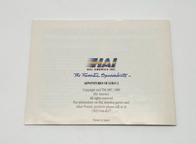 Adventures Of Lolo 2 Nintendo NES Manuale di istruzioni USA