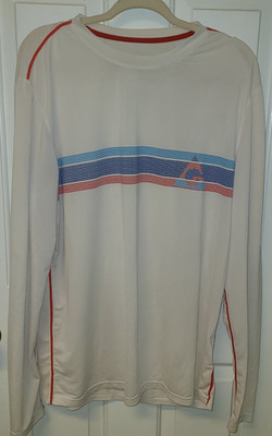 GERRY Men s Lg LSPerformance Shirt White Blue Red Stripe Sun Protection Long