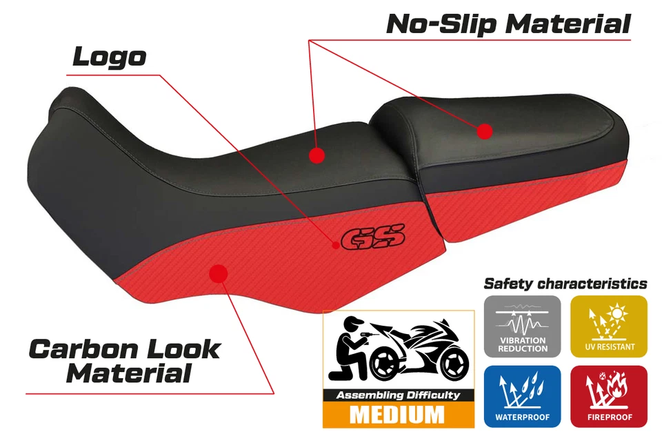 Cubierta de asiento roja Tappezzeria BMW R1100GS / R1150GS 1994-1999 2000 2001 2002 2003 Foto 2 de 4