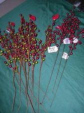 #JK  LOT OF 15 DARICE HOLLY BERRY STEMS BRANCHES RED & GREEN CRAFT FLORAL