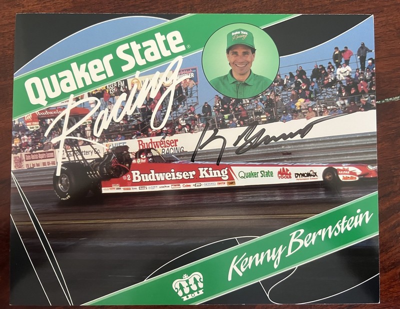 Kenny Bernstein SIGNED Autographed 8x10 Photo. NHRA Quaker State, Budweiser