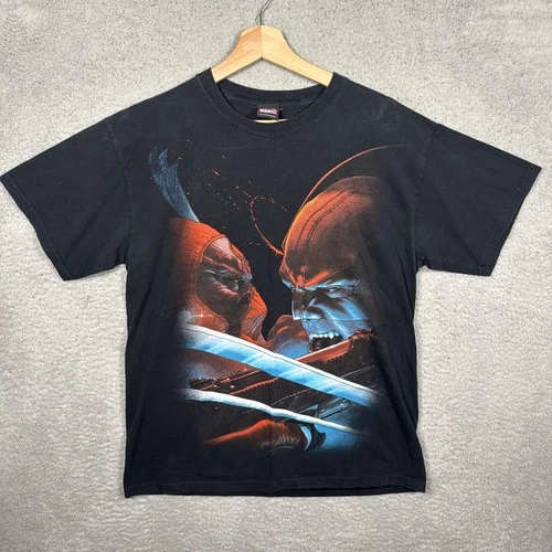 Vintage Mad Engine Marvel Shirt Mens Medium Black Wolverine Deadpool Mega Print