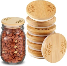 8 Pcs Regular Mouth Lids for Mason Jars 2.76'' Reusable Wooden wood color 