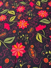 Arabella Pat Sloan Floral Fabric 1/2 yard x 44" Cotton Bright Pink Green Flowe