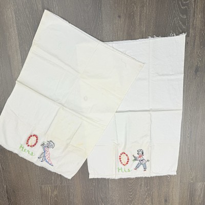 Embroidery Unfinished Pillowcases His & Hers With Dogs *damaged 