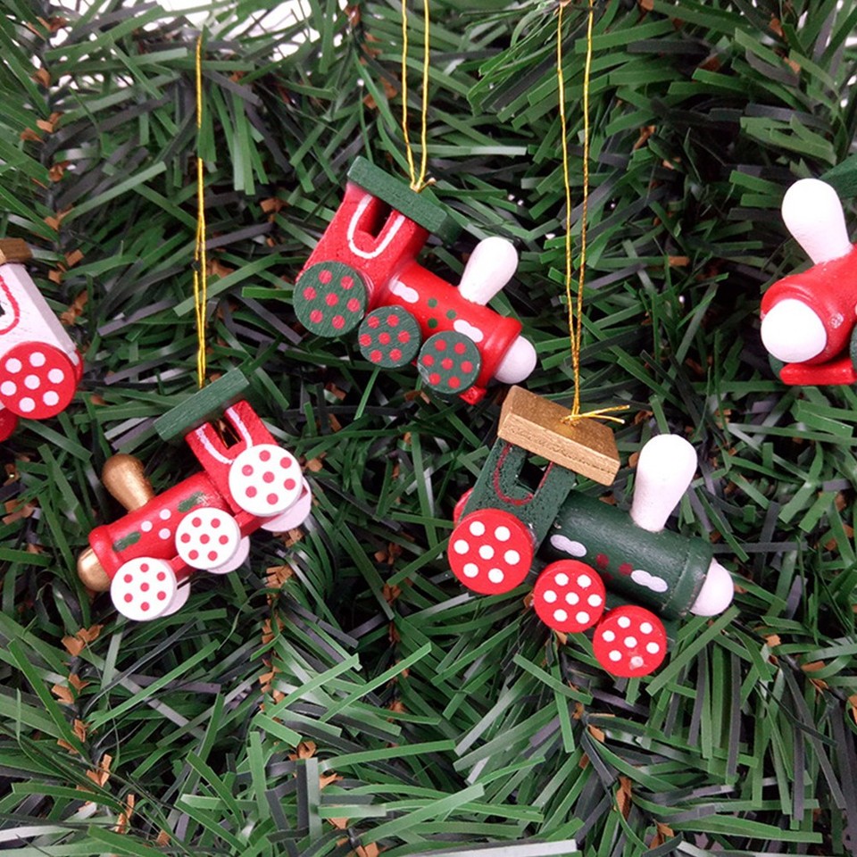 Wooden Toy Train Locomotive Pendant Christmas Ornament Assorted Color ...