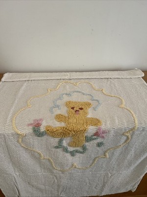 Vintage Candlewick Kinder Babydecke Kinderbett Tagesdecke 85 x 126 cm Teddybär